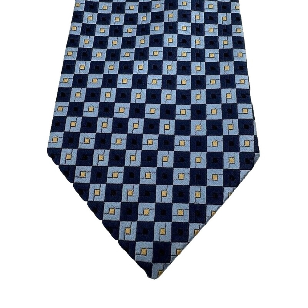Nautica Neck Tie Pure Silk Blue Squares Geometric Mens